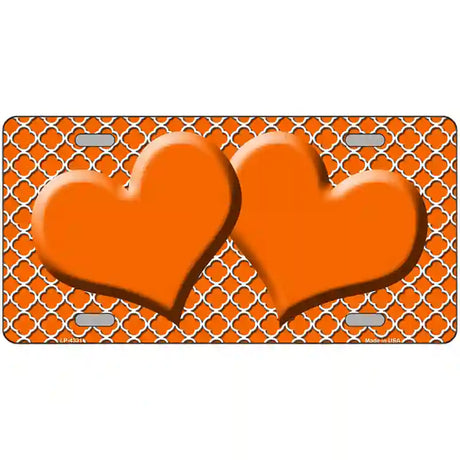 Orange White Quatrefoil Orange Center Hearts Metal Novelty License Plate 24" x 12" (LLP)