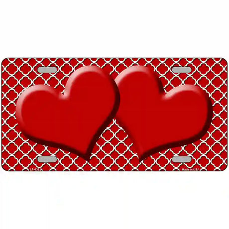 Red White Quatrefoil Red Center Hearts Metal Novelty License Plate 24" x 12" (LLP)