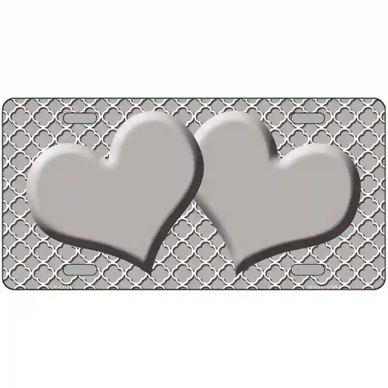 Grey White Quatrefoil Grey Center Hearts Metal Novelty License Plate 24" x 12" (LLP)