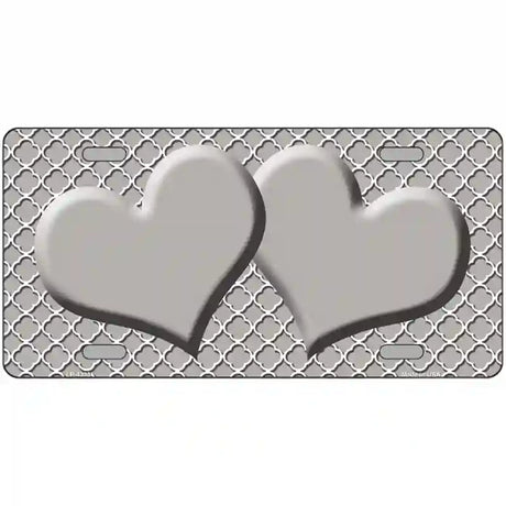 Grey White Quatrefoil Grey Center Hearts Metal Novelty License Plate 24" x 12" (LLP)