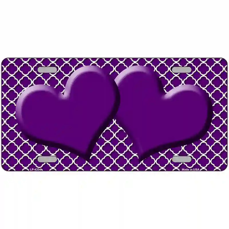 Purple White Quatrefoil Purple Center Hearts Metal Novelty License Plate 24" x 12" (LLP)