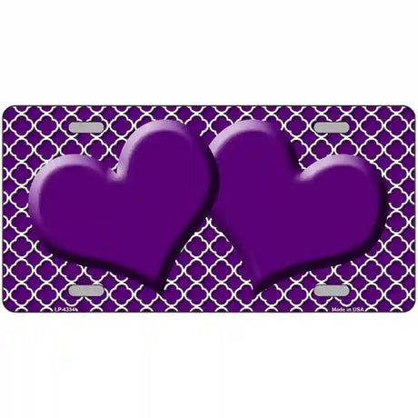 Purple White Quatrefoil Purple Center Hearts Metal Novelty License Plate 24" x 12" (LLP)