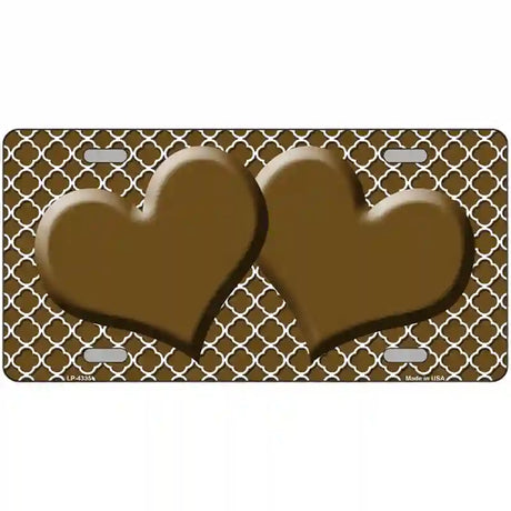 Brown White Quatrefoil Brown Center Hearts Metal Novelty License Plate 24" x 12" (LLP)