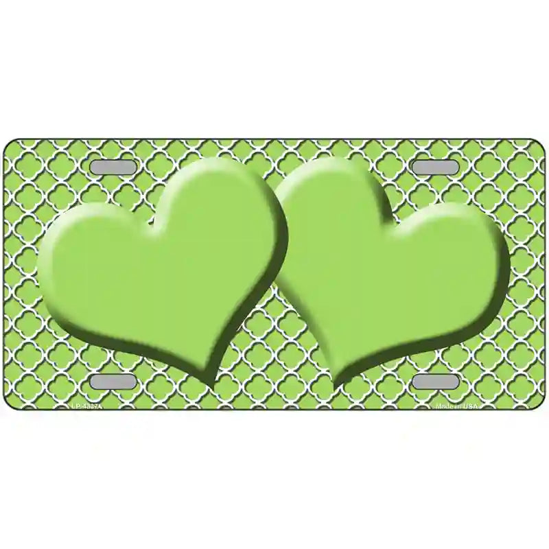 Lime Green White Quatrefoil Lime Green Center Hearts Metal Novelty License Plate 24" x 12" (LLP)