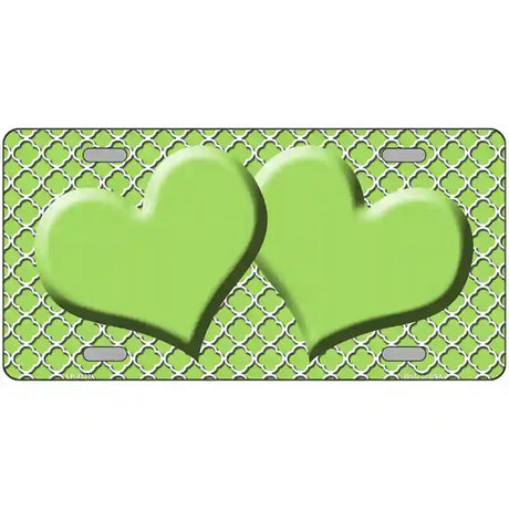 Lime Green White Quatrefoil Lime Green Center Hearts Metal Novelty License Plate 24" x 12" (LLP)