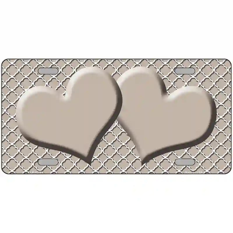 Tan White Quatrefoil Tan Center Hearts Metal Novelty License Plate 24" x 12" (LLP)