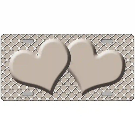 Tan White Quatrefoil Tan Center Hearts Metal Novelty License Plate 24" x 12" (LLP)