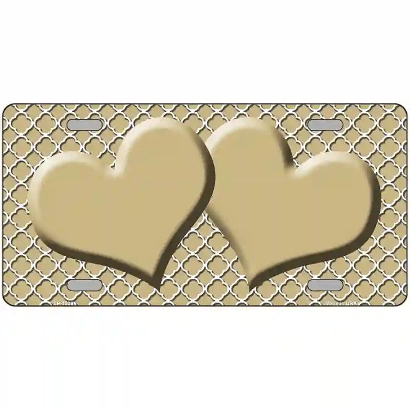 Gold White Quatrefoil Gold Center Hearts Metal Novelty License Plate 24" x 12" (LLP)