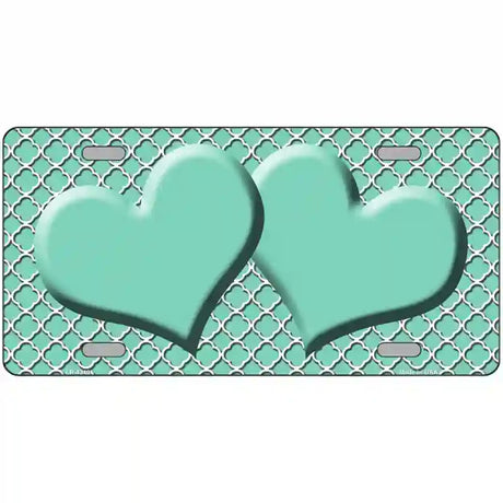 Mint White Quatrefoil And Mint Center Hearts Metal Novelty License Plate 24" x 12" (LLP)