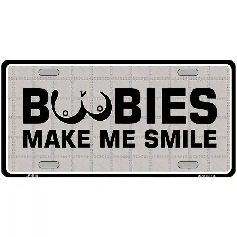 Boobies Make Me Smile Metal Novelty License Plate 24" x 12" (LLP)