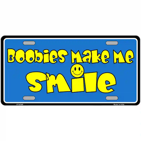 Boobies Make Me Smile Blue Metal Novelty License Plate 24" x 12" (LLP)