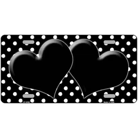 Black White Polka Dot Center Hearts Metal Novelty License Plate 24" x 12" (LLP)