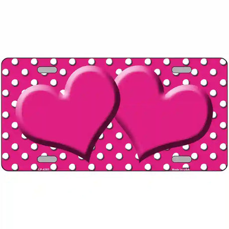 Pink White Polka Dot Center Hearts Metal Novelty License Plate 24" x 12" (LLP)