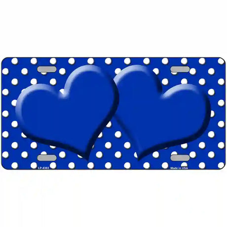 Blue White Polka Dot Center Hearts Metal Novelty License Plate 24" x 12" (LLP)