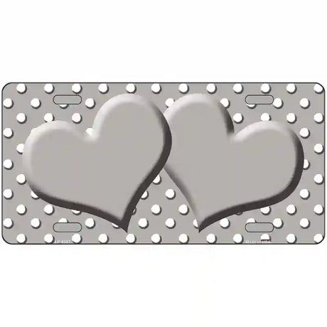 Grey White Polka Dot Center Hearts Metal Novelty License Plate 24" x 12" (LLP)