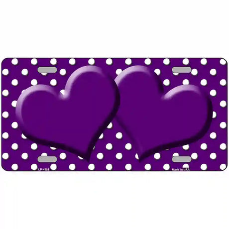 Purple White Polka Dot Center Hearts Metal Novelty License Plate 24" x 12" (LLP)