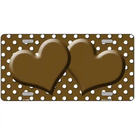 Brown White Polka Dot Center Hearts Metal Novelty License Plate 24" x 12" (LLP)