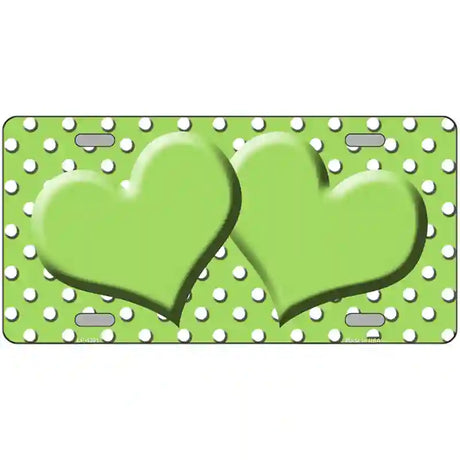 Lime Green White Polka Dot Center Hearts Metal Novelty License Plate 24" x 12" (LLP)