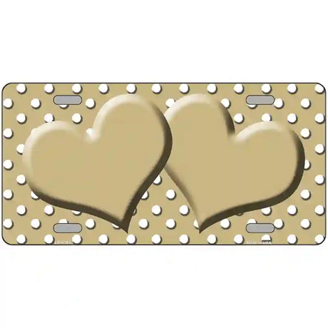 Gold White Polka Dot Center Hearts Metal Novelty License Plate 24" x 12" (LLP)