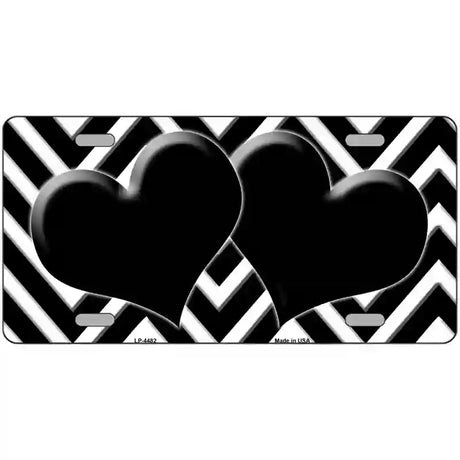 Black White Chevron Black Center Hearts Metal Novelty License 24" x 12" (LLP)