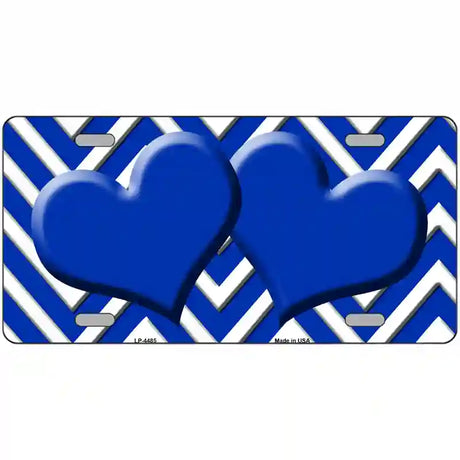 Blue White Chevron Blue Center Hearts Metal Novelty License Plate LP-4485 24" x 12" (LLP)