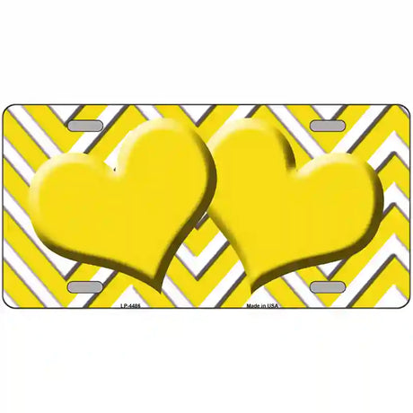 Yellow White Chevron Yellow Center Hearts Metal Novelty License Plate LP-4486 24" x 12" (LLP)