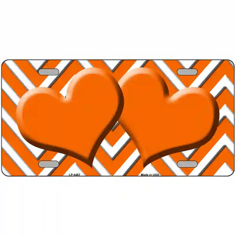 Orange White Chevron Orange Center Hearts Metal Novelty License Plate LP-4487 24" x 12" (LLP)