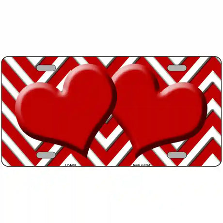 Red White Chevron Red Center Hearts Metal Novelty License Plate LP-4488 24" x 12" (LLP)