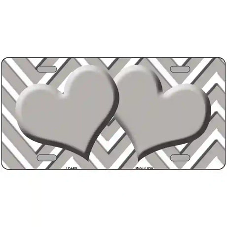 Grey White Chevron Grey Center Hearts Metal Novelty License Plate 24" x 12" (LLP)