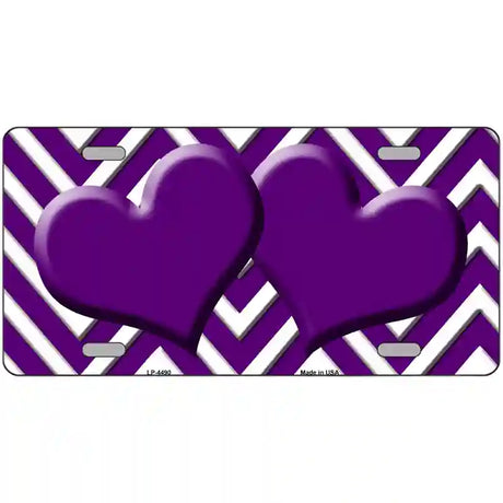 Purple White Chevron Purple Center Hearts Metal Novelty License Plate LP-4490 24" x 12" (LLP)