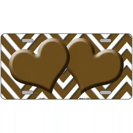 Brown White Chevron Brown Center Hearts Metal Novelty License Plate LP-4491 24" x 12" (LLP)