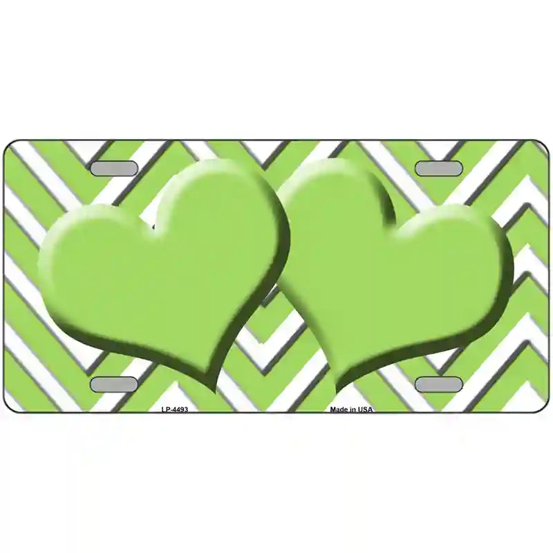 Lime Green White Chevron Lime Green Center Hearts Metal Novelty License Plate LP-4493 24" x 12" (LLP)