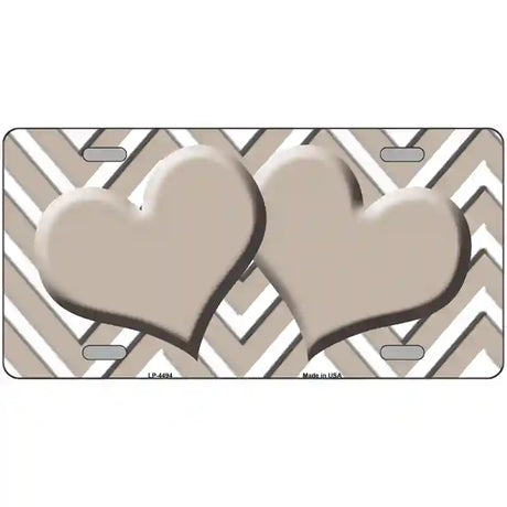 Tan White Chevron Tan Center Hearts Metal Novelty License Plate LP-4494 24" x 12" (LLP)