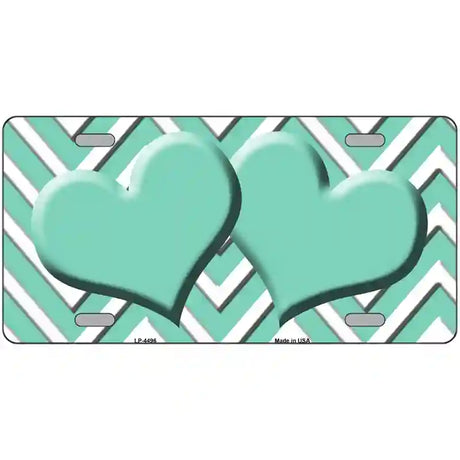 Mint White Chevron Mint Center Hearts Metal Novelty License Plate LP-4496 24" x 12" (LLP)