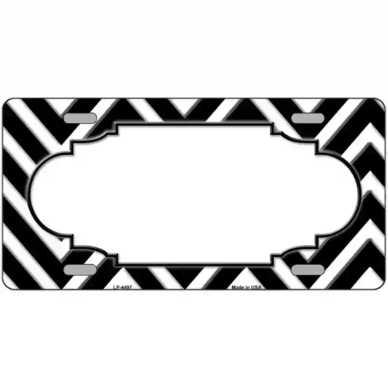 Black White Chevon Center Scallop Metal Novelty License Plate 24" x 12" (LLP)