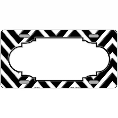 Black White Chevon Center Scallop Metal Novelty License Plate 24" x 12" (LLP)