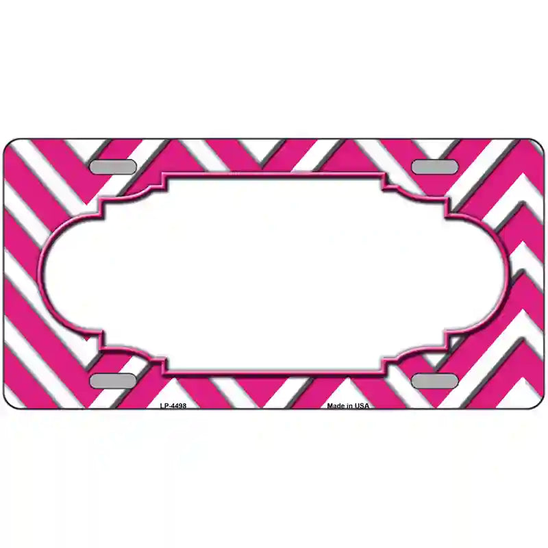 Pink White Chevon Center Scallop Metal Novelty License Plate 24" x 12" (LLP)