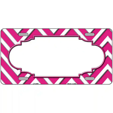 Pink White Chevon Center Scallop Metal Novelty License Plate 24" x 12" (LLP)