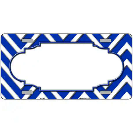 Blue White Chevron Center Scallop Metal Novelty License Plate 24" x 12" (LLP)