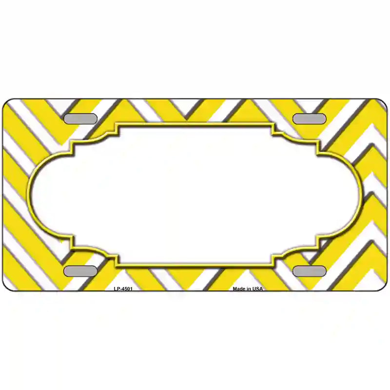 Yellow White Chevron Center Scallop Metal Novelty License Plate 24" x 12" (LLP)