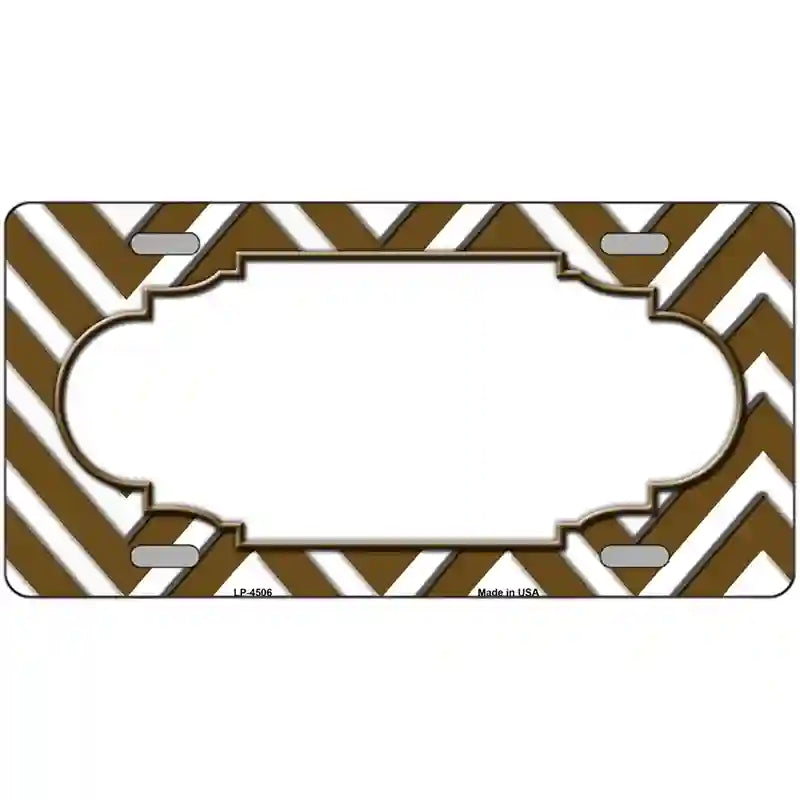 Brown White Chevron Center Scallop Metal Novelty License Plate 24" x 12" (LLP)