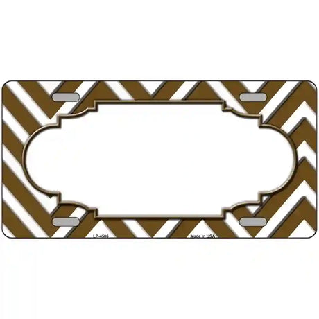 Brown White Chevron Center Scallop Metal Novelty License Plate 24" x 12" (LLP)