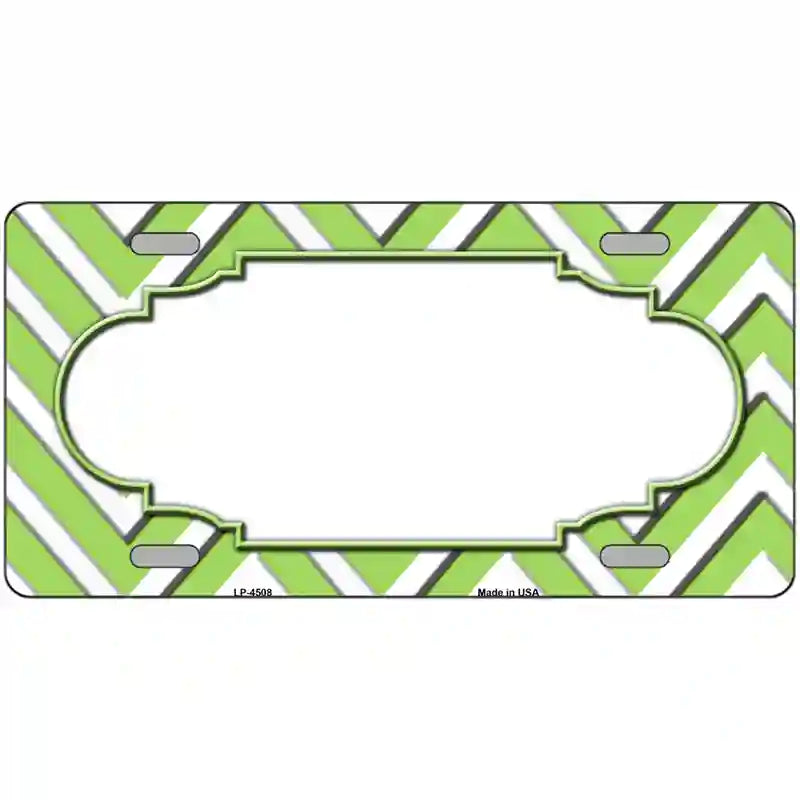 Lime Green White Chevron Center Scallop Metal Novelty License Plate 24" x 12" (LLP)