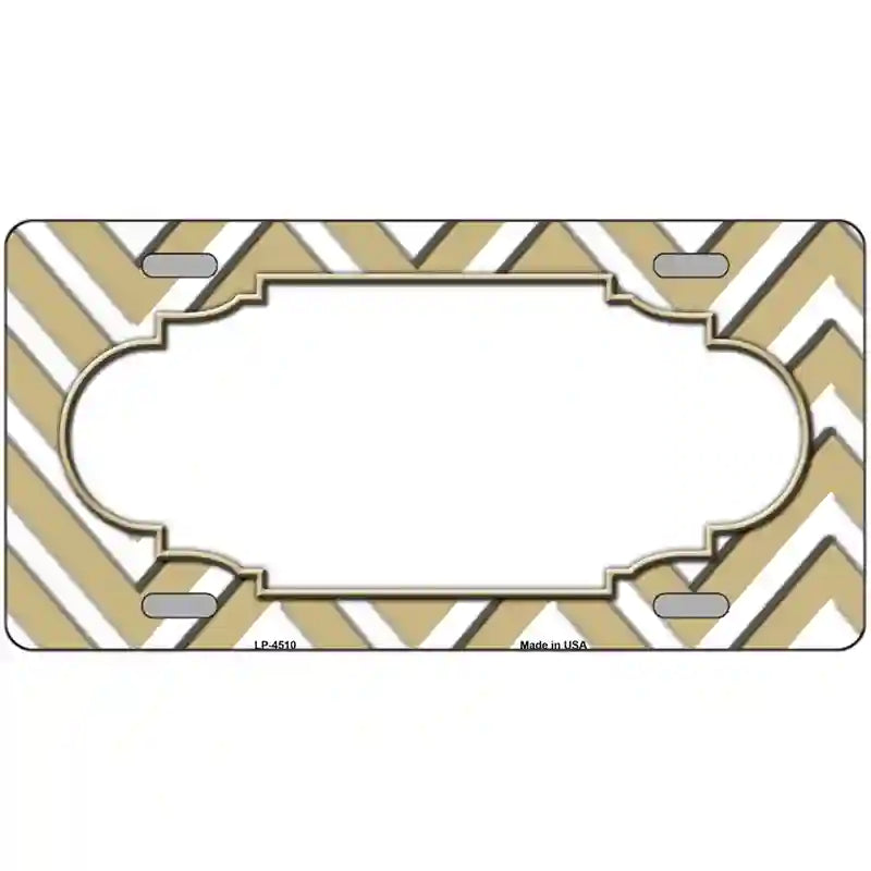 Gold White Chevron Center Scallop Metal Novelty License Plate 24" x 12" (LLP)