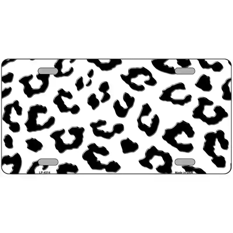 White Black Cheetah Metal Novelty License Plate 24" x 12" (LLP)