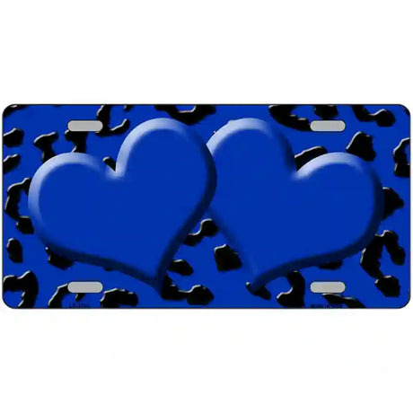 Blue Black Cheetah Blue Center Hearts Metal Novelty License Plate 24" x 12" (LLP)