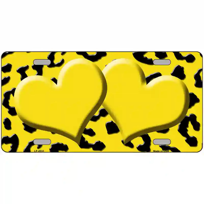 Yellow Black Cheetah Yellow Center Hearts Metal Novelty License Plate 24" x 12" (LLP)