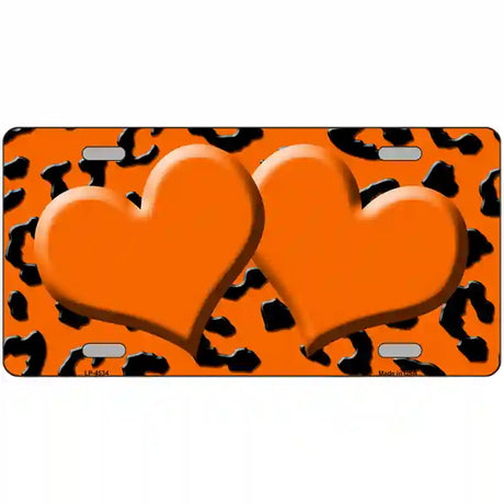 Orange Black Cheetah Orange Center Hearts Metal Novelty License Plate 24" x 12" (LLP)