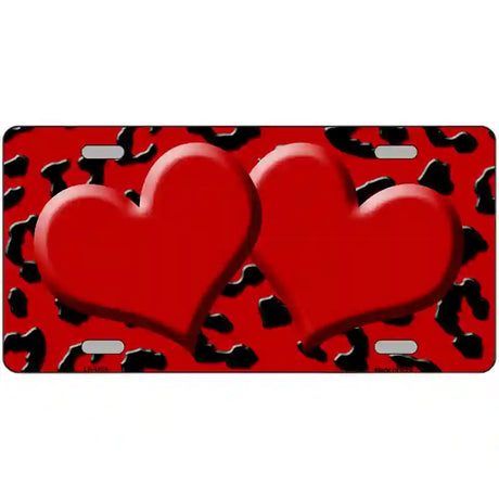 Red Black Cheetah Red Center Hearts Metal Novelty License Plate 24" x 12" (LLP)