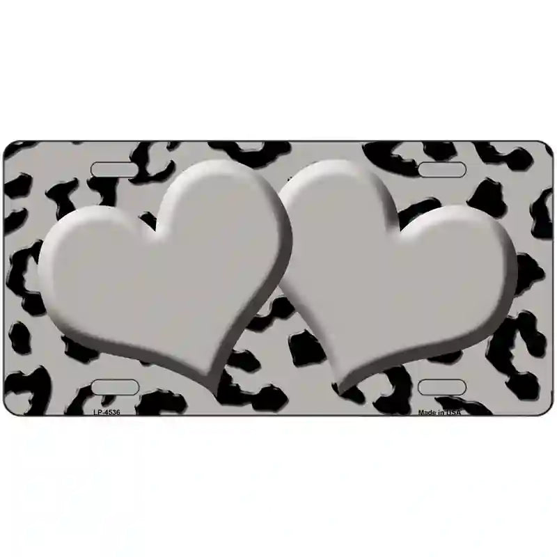 Grey Black Cheetah Gray Center Hearts Metal Novelty License Plate 24" x 12" (LLP)